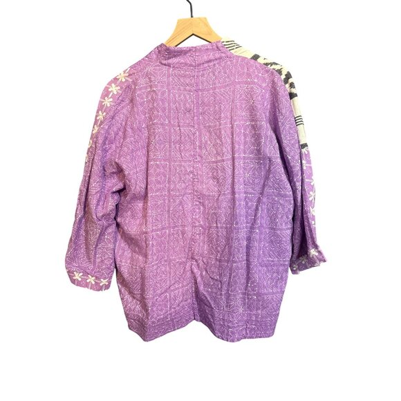 Sovinska Jakarta Womens Patchwork Open Kimono Jacket L Purple/White Cotton Blend - Picture 5 of 5